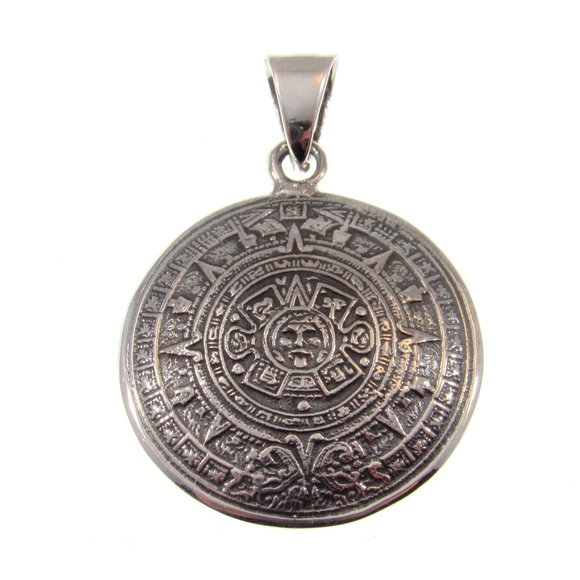 Solid 925 Sterling Silver Aztec Sun Stone / Mayan Calendar Pendant - Picture 4 of 8